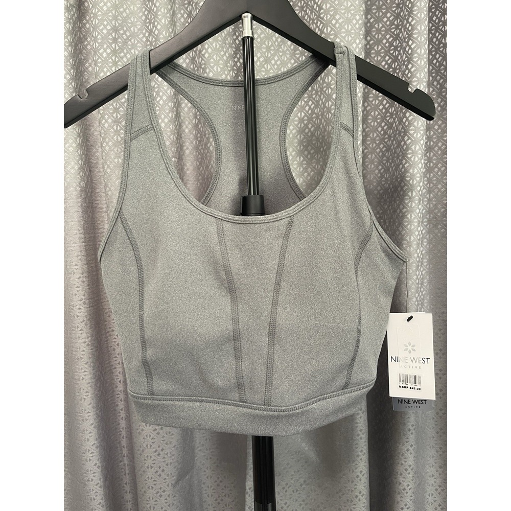 NINE WEST Active Gray Large Womens Racer Back Sports Bra NEW Activewear